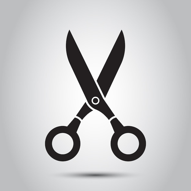 Icono de tijera en estilo plano Equipo de corte de pelo ilustración vectorial sobre fondo aislado Concepto de negocio de signo de peluquería