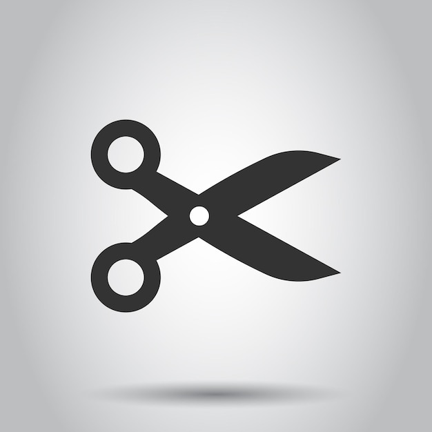 Icono de tijera en estilo plano Ilustración de vector de equipo de corte sobre fondo blanco aislado Concepto de negocio de cortador