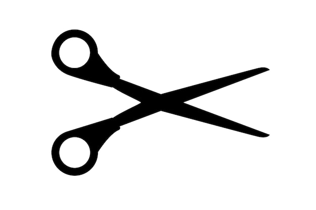 El icono de las tijeras La silueta simple de una tijera abierta El icono del logotipo de la tijera Cortado aquí Signo Vector de acciones