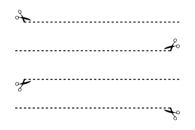 Ícono de tijeras vectoriales líneas punteadas con tijeras símbolos línea de corte con tijeras