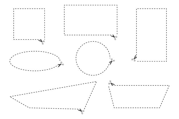 Ícono de tijeras vectoriales líneas punteadas con tijeras símbolos línea de corte con tijeras