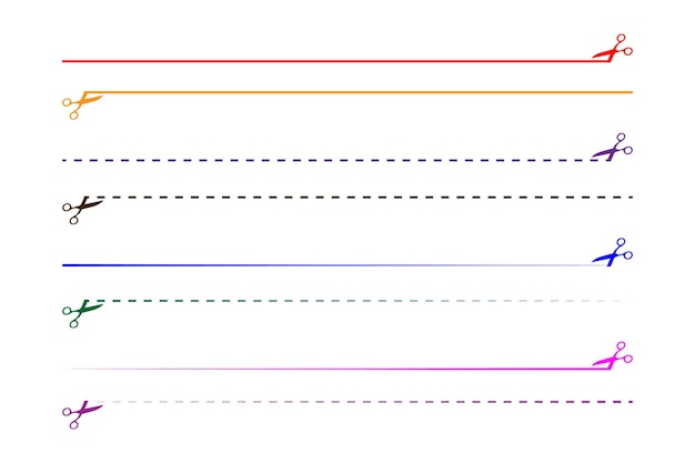 Vector Ícono de tijeras vectoriales líneas punteadas con tijeras símbolos línea de corte con tijeras