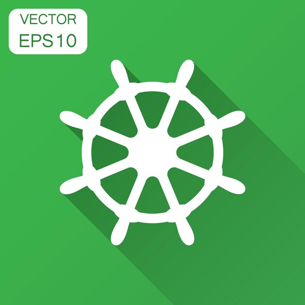 Icono del timón del volante Ilustración vectorial con sombra larga Pictograma de la rueda del concepto de negocio del barco