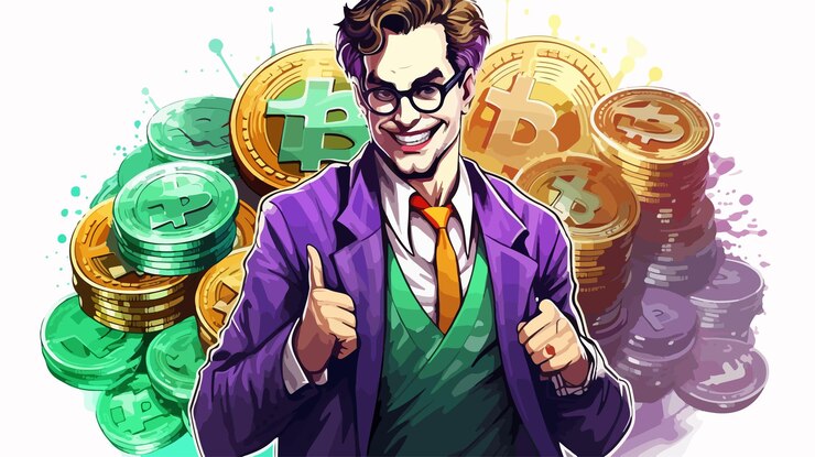 Vector icono del tipo joker con bonificación de minería de bitcoin y blockchain
