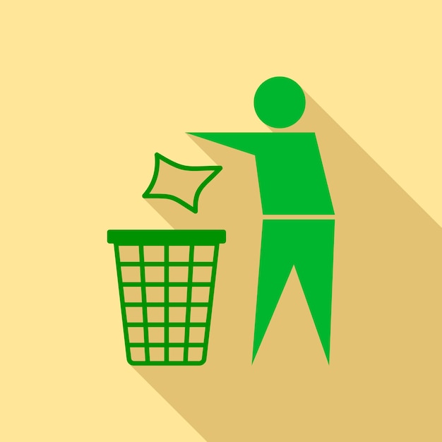 Vector icono de tirar basura en el contenedor ilustración plana de tirar basura en el icono de vector de contenedor para diseño web