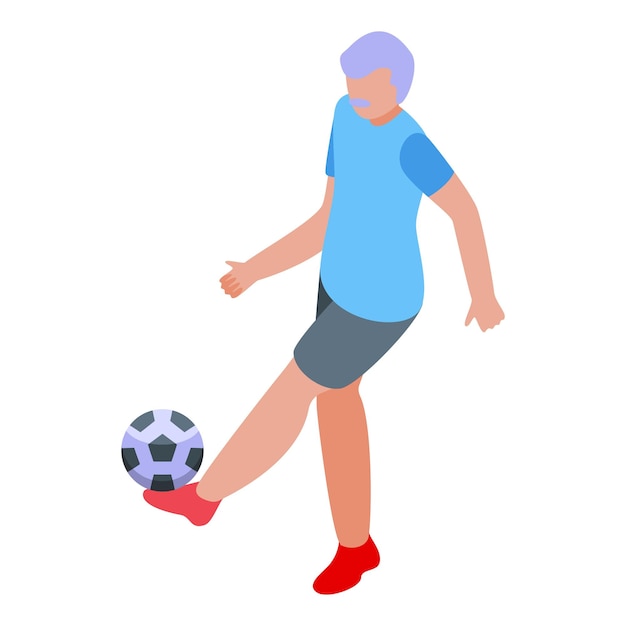 Icono de tiro de fútbol senior vector isométrico Juega a la pelota de fútbol