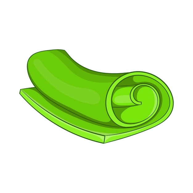 Icono de toalla verde enrollada en estilo de dibujos animados sobre un fondo blanco