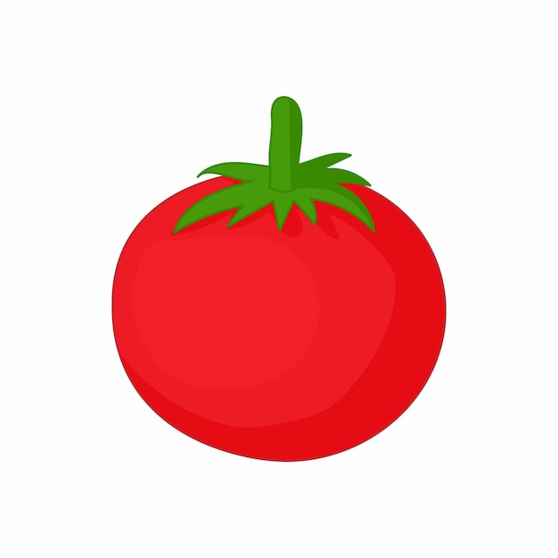 icono de tomate rojo en estilo de dibujos animados sobre un fondo blanco