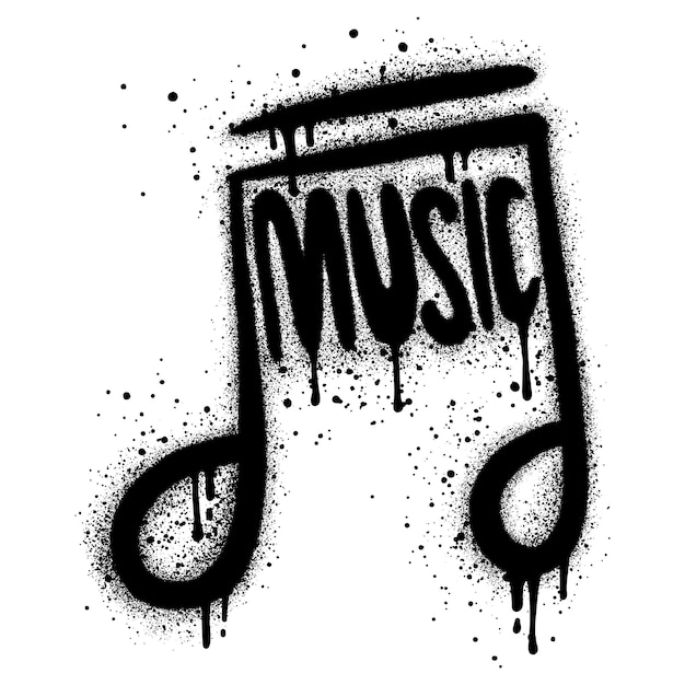 Icono de tono de graffiti pintado con spray Palabra rociada aislada con un icono de música de nota de graffiti de fondo blanco con sobre spray en negro sobre blanco Ilustración vectorial