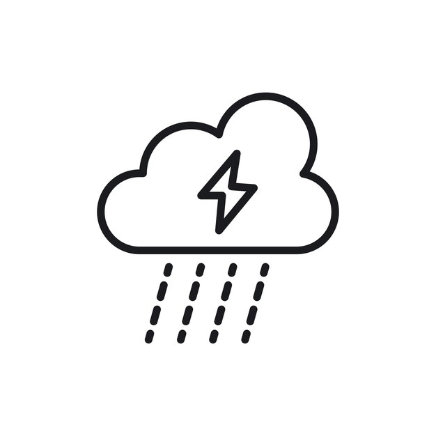 El icono de la tormenta eléctrica establece el rayo símbolo vectorial del trueno nube con signo de rayo en estilo negro lleno y delineado