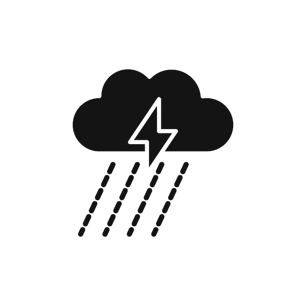 El icono de la tormenta eléctrica establece el rayo símbolo vectorial del trueno nube con signo de rayo en estilo negro lleno y delineado