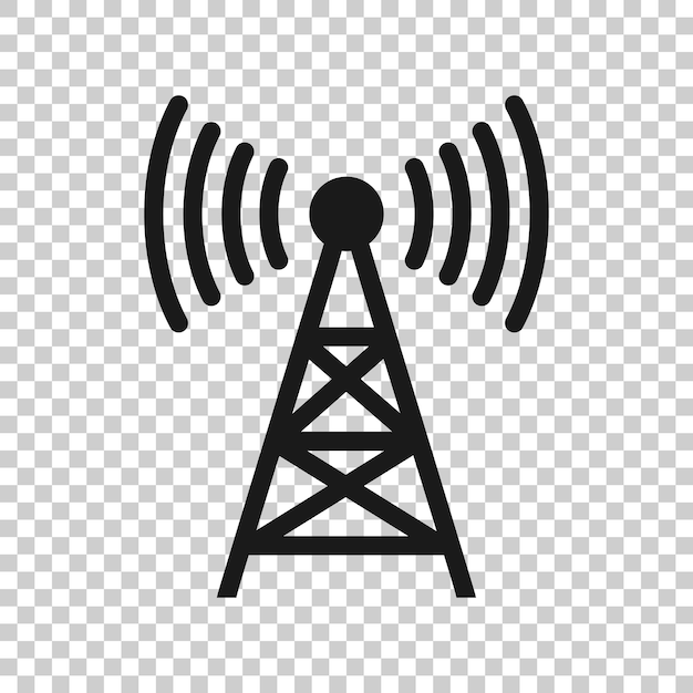 Vector icono de torre de antena en estilo plano ilustración de vector de radiodifusión sobre fondo blanco aislado concepto de negocio wifi