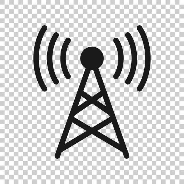Icono de torre de antena en estilo plano Ilustración de vector de radiodifusión sobre fondo blanco aislado Concepto de negocio Wifi