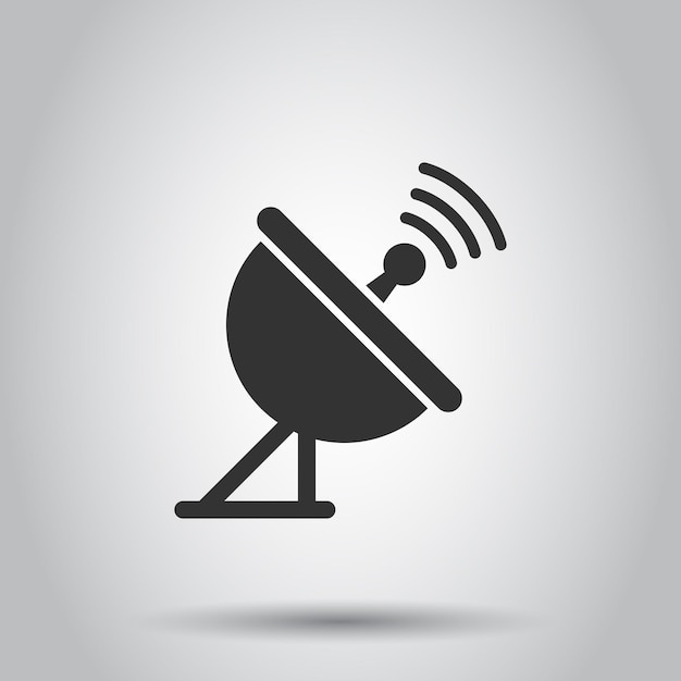 Icono de torre de antena satelital en estilo plano Ilustración de vector de radiodifusión sobre fondo blanco aislado Concepto de negocio de radar