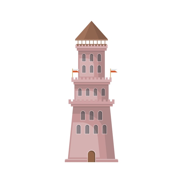 Icono de la torre del castillo en estilo plano ilustración de vector de ciudadela medieval sobre fondo aislado concepto de negocio de signo de construcción de fortaleza