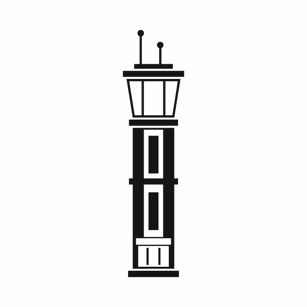 Icono de la torre de control del aeropuerto en estilo simple aislado en la ilustración de vector de fondo blanco