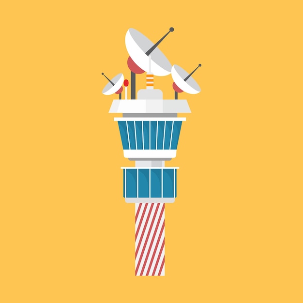 Icono de la torre de control de vuelo en estilo plano Ilustración vectorial del monitor de navegación en un fondo aislado Concepto comercial de letrero del edificio del aeropuerto