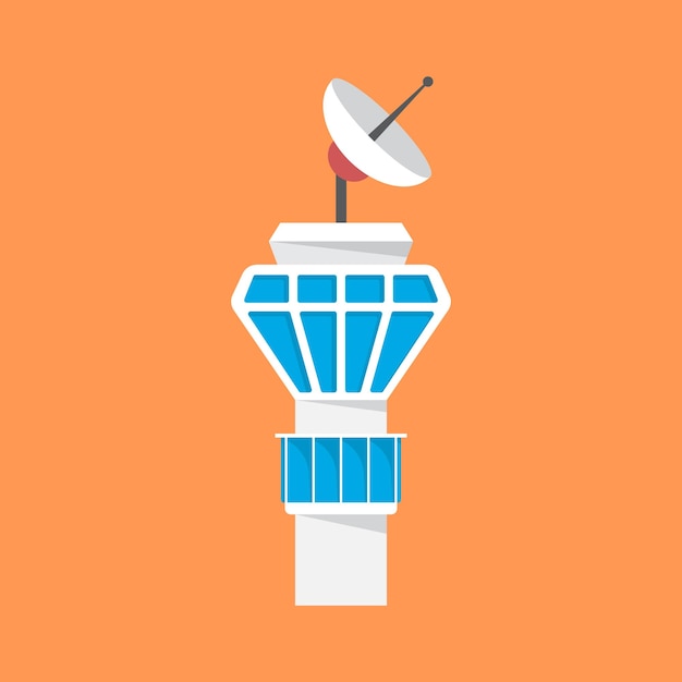 Icono de la torre de control de vuelo en estilo plano Ilustración vectorial del monitor de navegación en un fondo aislado Concepto comercial de letrero del edificio del aeropuerto