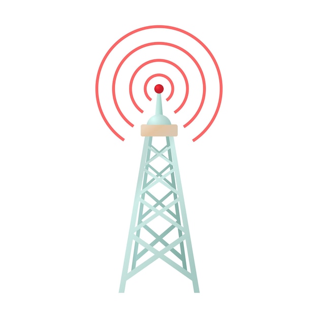 Icono de torre de radio en estilo de dibujos animados sobre un fondo blanco