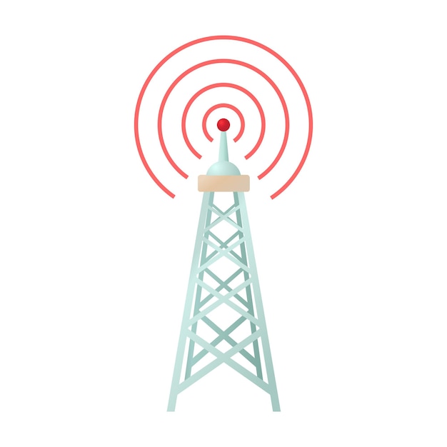 Vector icono de torre de radio en estilo de dibujos animados sobre un fondo blanco