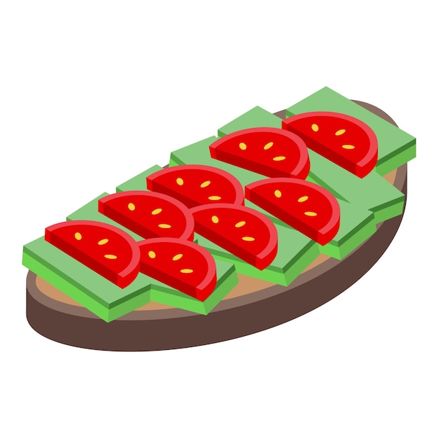 El icono de la tostada de aguacate de la dieta el vector isométrico la comida de pan el almuerzo de trigo