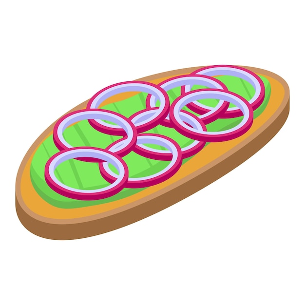 El icono de la tostada de cebolla y aguacate es un vector isométrico Pan comida rebanada de trigo