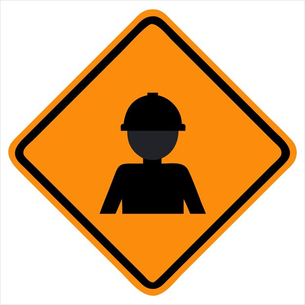 Icono de trabajador de la construcción con sombrero en fondo de diamante naranja en diseño plano en negrita