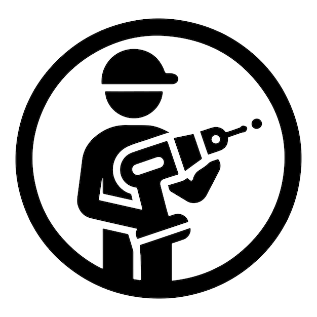 Icono de trabajador con perforación eléctrica y sombrero