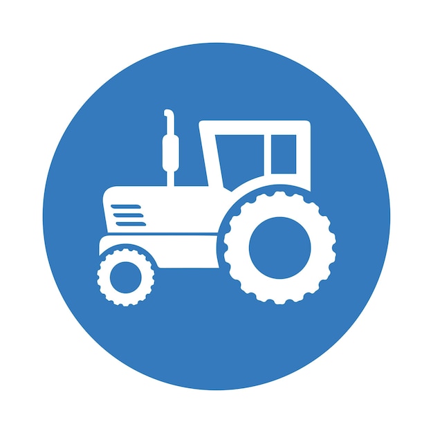 El icono del tractor agrícola de ruedas diseño de color azul