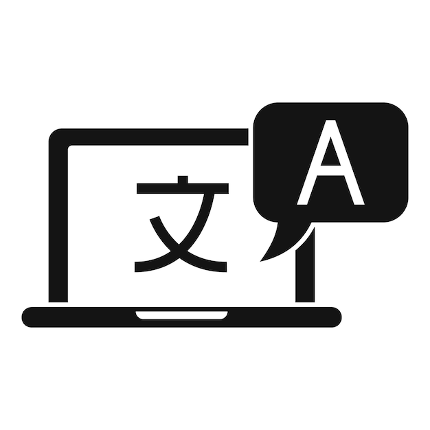 Icono de traducción en línea de computadora portátil Ilustración simple del icono de vector de traducción en línea de computadora portátil para diseño web aislado sobre fondo blanco