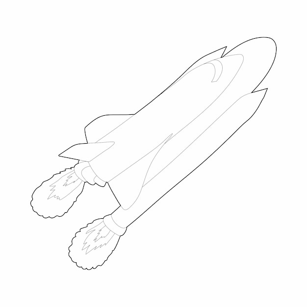 Icono de transbordador espacial en estilo de contorno sobre un fondo blanco