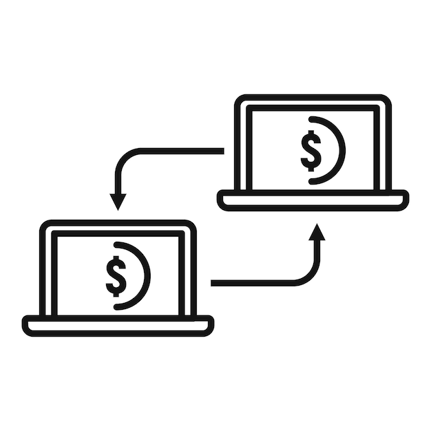 Icono de transferencia de dinero de red portátil Contorno de icono de vector de transferencia de dinero de red portátil para diseño web aislado sobre fondo blanco