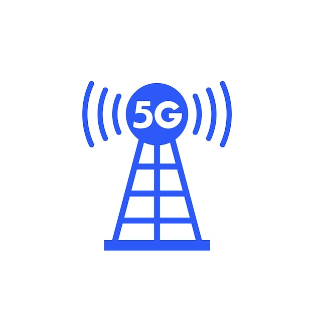 Vector icono de transmisor de torre de antena 5g en blanco