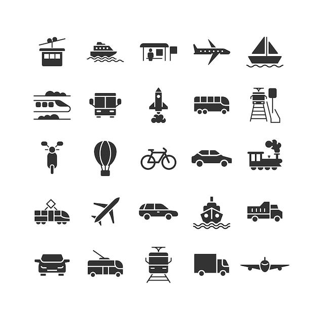 Icono de transporte establecido en estilo plano ilustración de colección vectorial de automóviles en fondo blanco aislado concepto de negocio de transporte marítimo