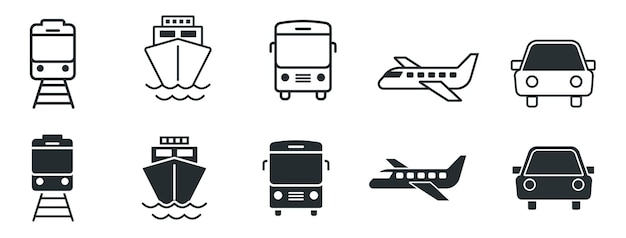 icono de transporte público paquete de trenes barcos aviones autobuses taxis