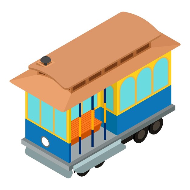 Icono de tranvía retro Isométrico de icono vectorial de tranvía retró para diseño web aislado en fondo blanco