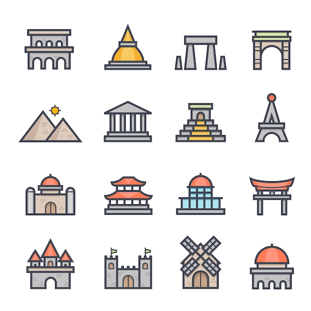 Ícono de trazo en negrita con color en el fondo blanco Ilustración vectorial de Landmark
