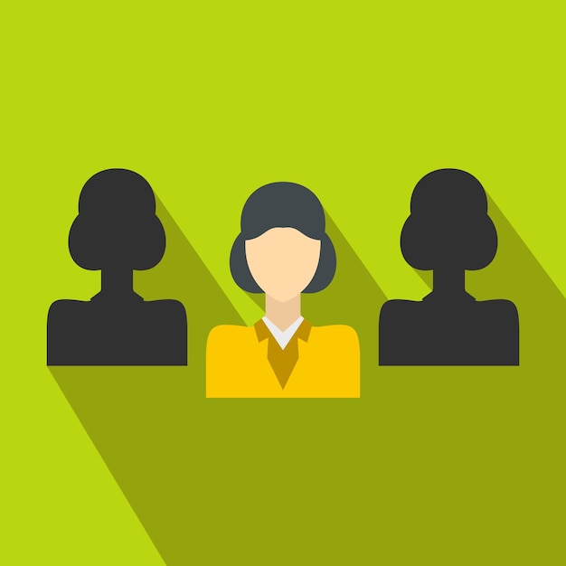Vector icono de tres avatares femeninos en estilo plano sobre fondo verde concepto para el trabajo en equipo empresarial