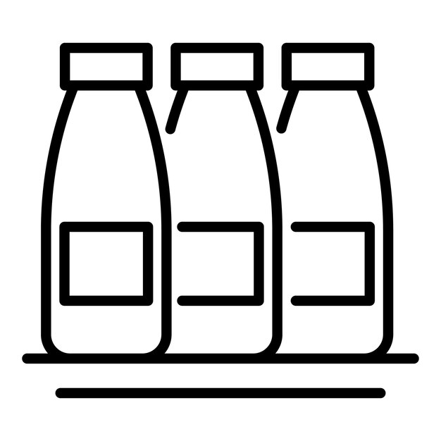 Icono de tres botellas de leche Esquema de tres botellas de icono de vector de leche para diseño web aislado sobre fondo blanco