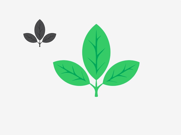 Vector icono de tres hojas, verde, blanco y negro