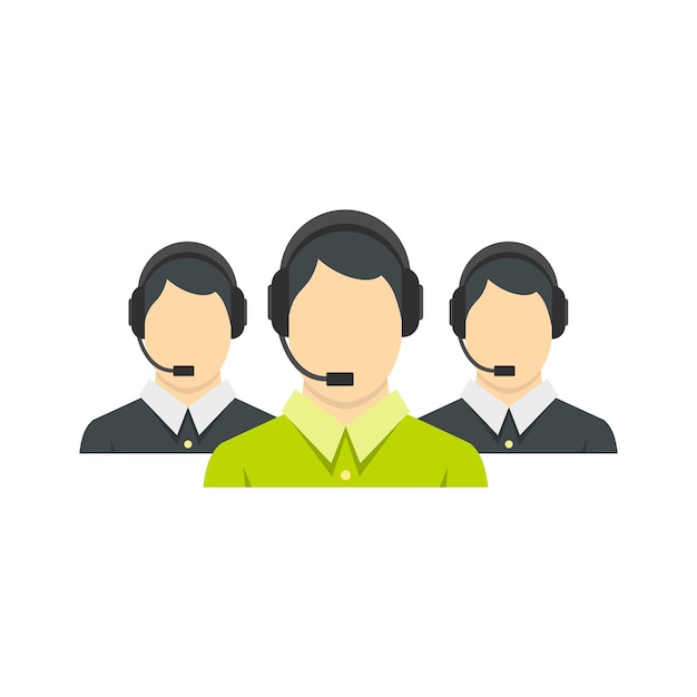 El icono de tres operadores telefónicos de apoyo en estilo plano aislado en la ilustración vectorial de fondo blanco