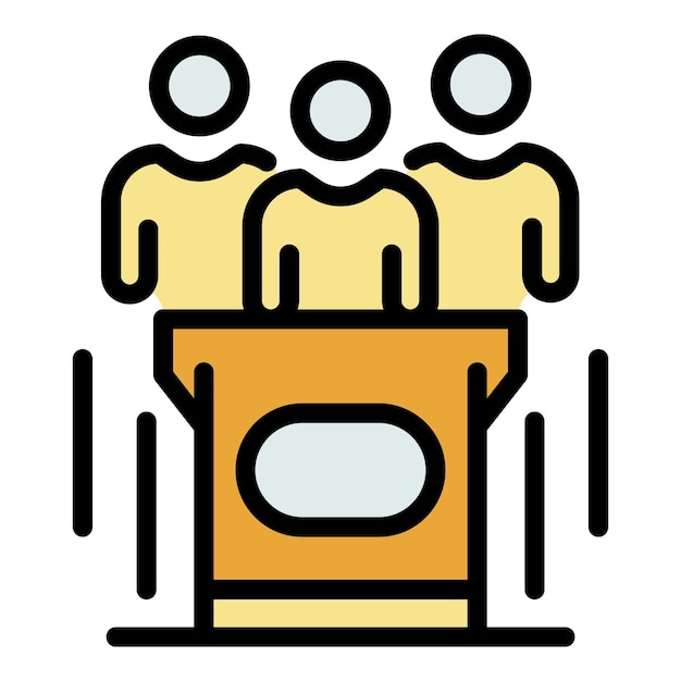 Icono de la tribuna de juicio Contorno de la tribunal de juicio Icono vectorial de color plano aislado
