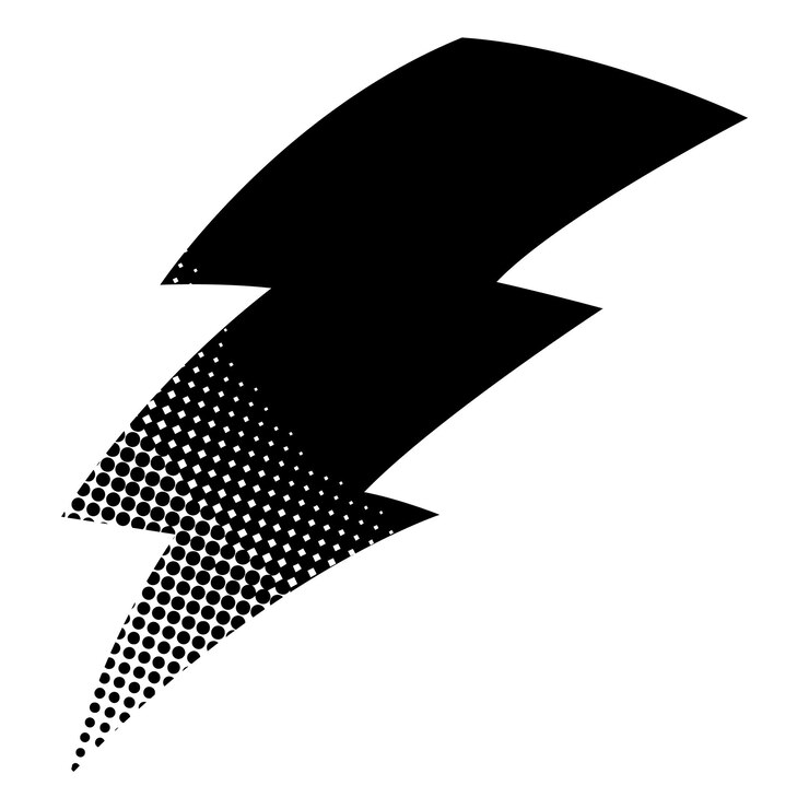 Vector icono de trueno en estilo de medio tono negro