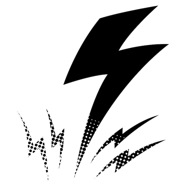 icono de trueno en estilo de medio tono negro