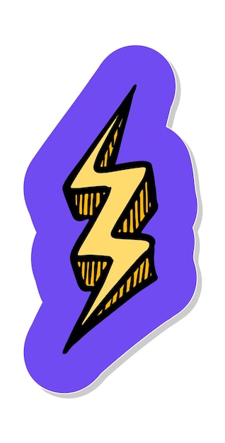 Icono de trueno relámpago dibujado a mano en la ilustración de vector de estilo de etiqueta