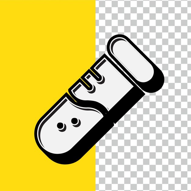 Icono de tubo de ensayo blanco de estilo retro con fondo amarillo editable