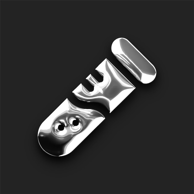 Icono de tubo de ensayo metálico plateado brillante con fondo negro