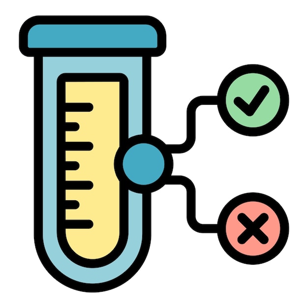 El icono del tubo de ensayo PCR es el contorno del vector de la salud de Corona El resultado del laboratorio es de color plano