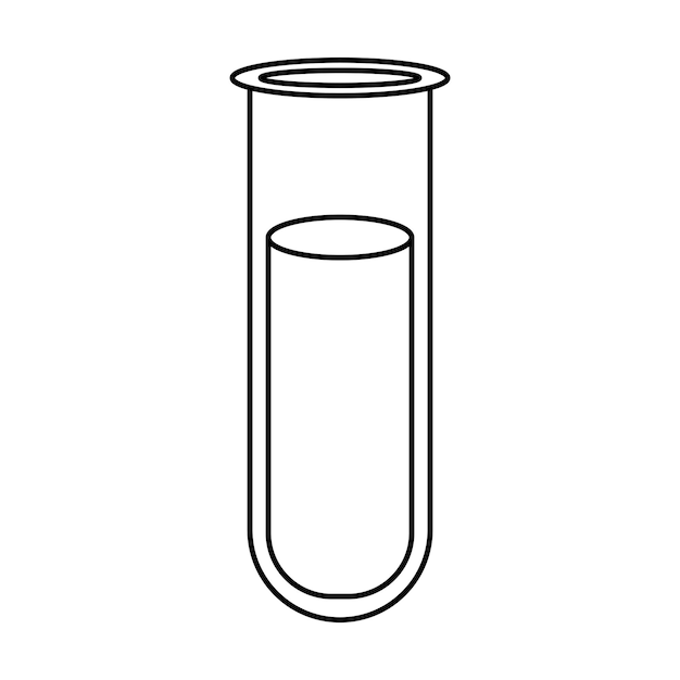 El icono del tubo de ensayo químico con el frasco de laboratorio de química líquida delineado