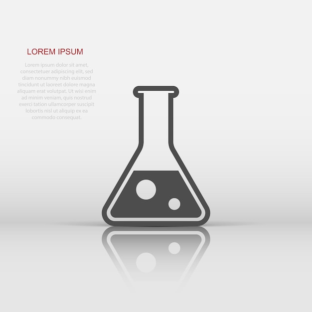 Icono de tubo de ensayo químico vectorial en estilo plano Ilustración de letrero de laboratorio Pictograma concepto de negocio de frascos